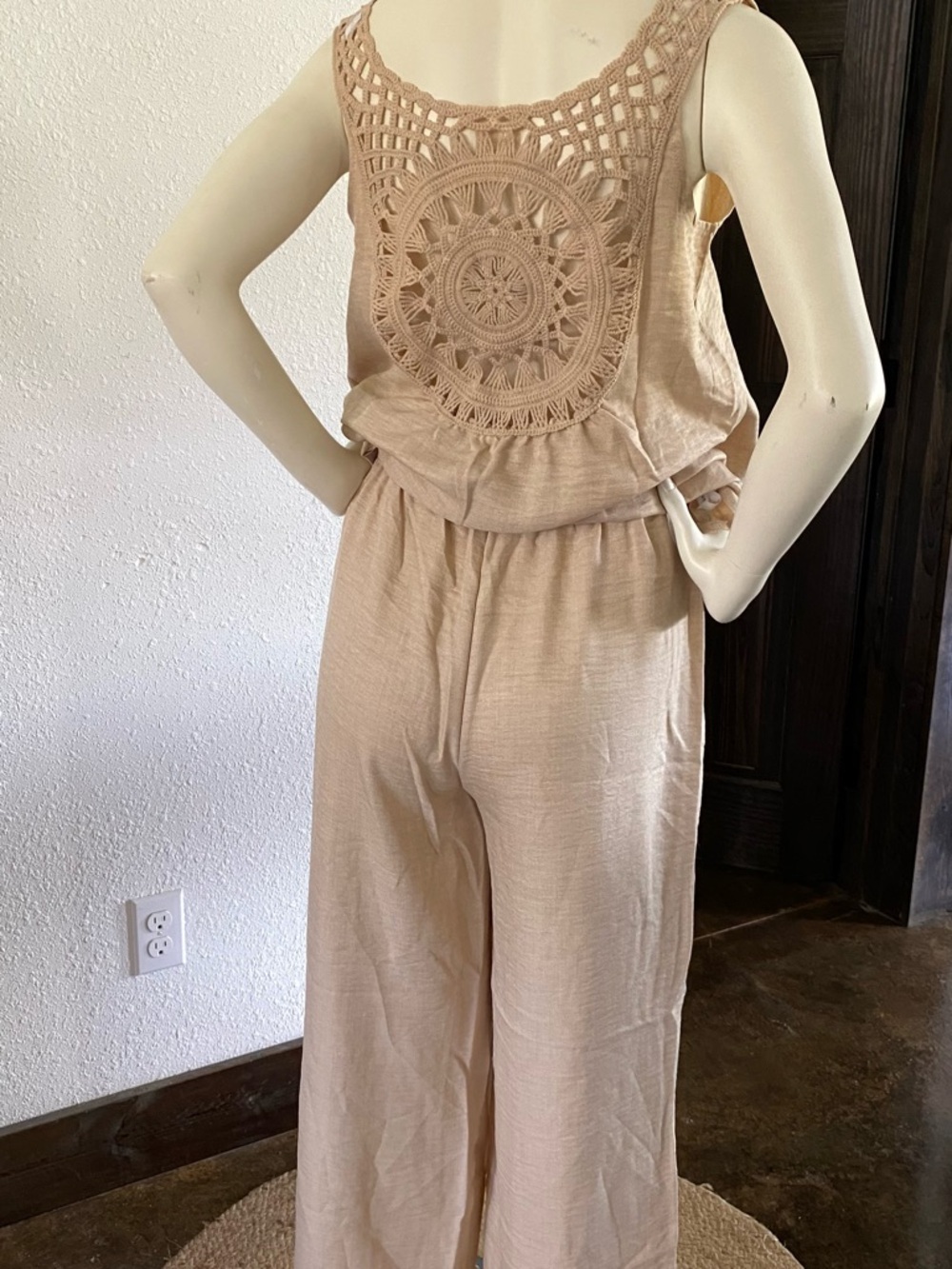 Sleeveless Wide-Leg Jumpsuit in Light Taupe - Picture 4 of 6